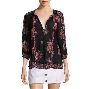 Joie Gloria Hacienda Black Silk Blouse Medium EUC
